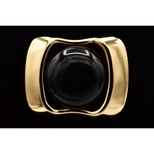 Ginnie Johansen Vintage Pin Brooch Black Cabochon Gold Tone Signed 87 BinBG